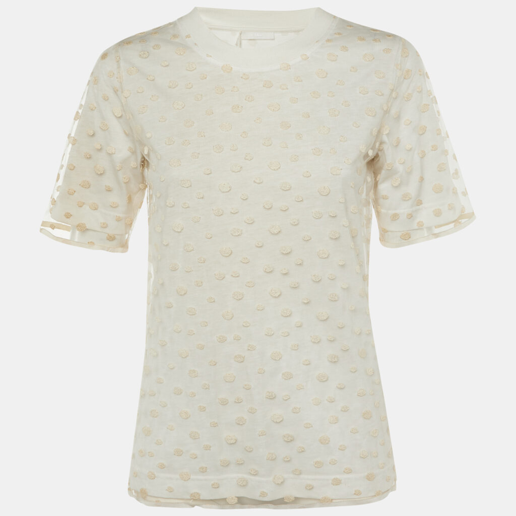 Chloé Off White Cotton & Tulle Top S