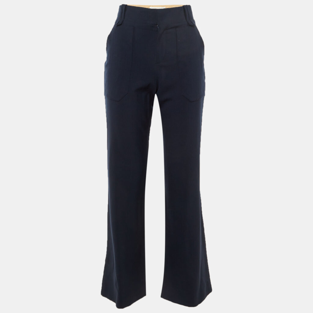 Chloe Navy Blue Wool Flared Trousers M Chloe Navy Blue Wool Flared Trousers M
