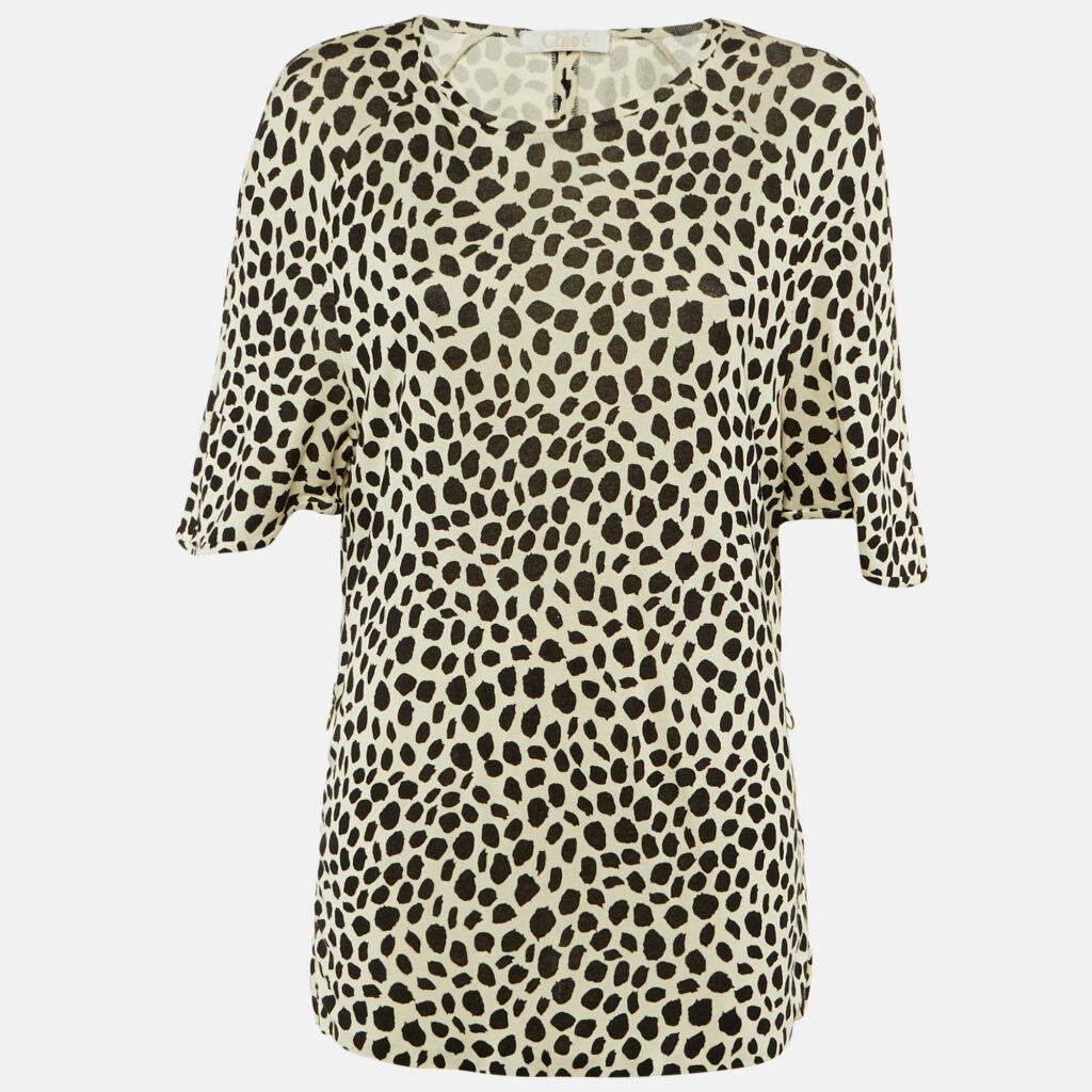 Chloe Cream/Black Leopard Print Jersey Top S Chloe Cream/Black Leopard Print Jersey Top S