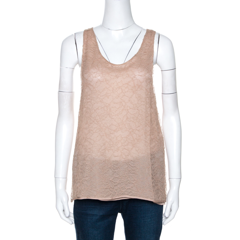 Chloe Beige Lace Sleeveless Top M Chloe Beige Lace Sleeveless Top M