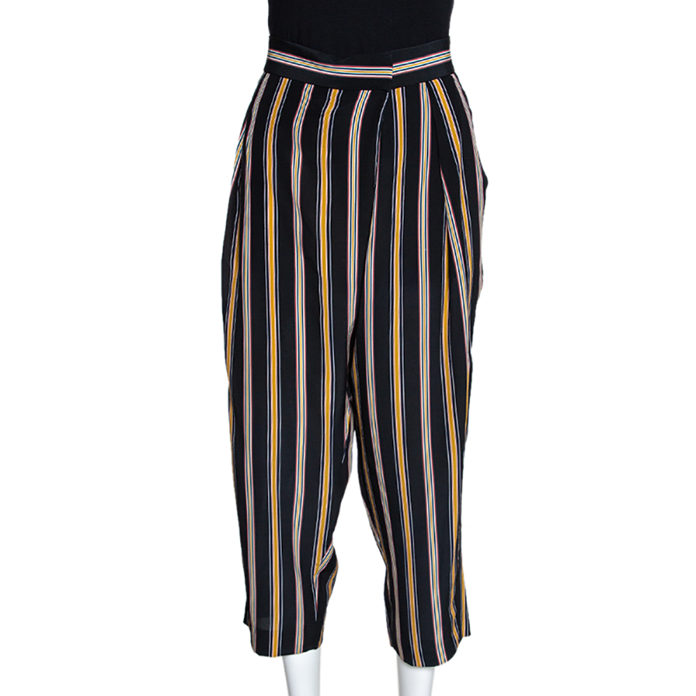 Chloe Multicolor Silk Rough Striped Cropped Trousers M