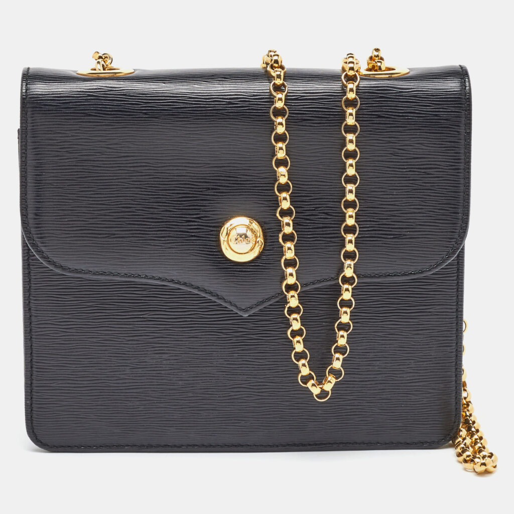 Chloe Black Leather Flap Chain Link Crossbody Bag Chloe Black Leather Flap Chain Link Crossbody Bag