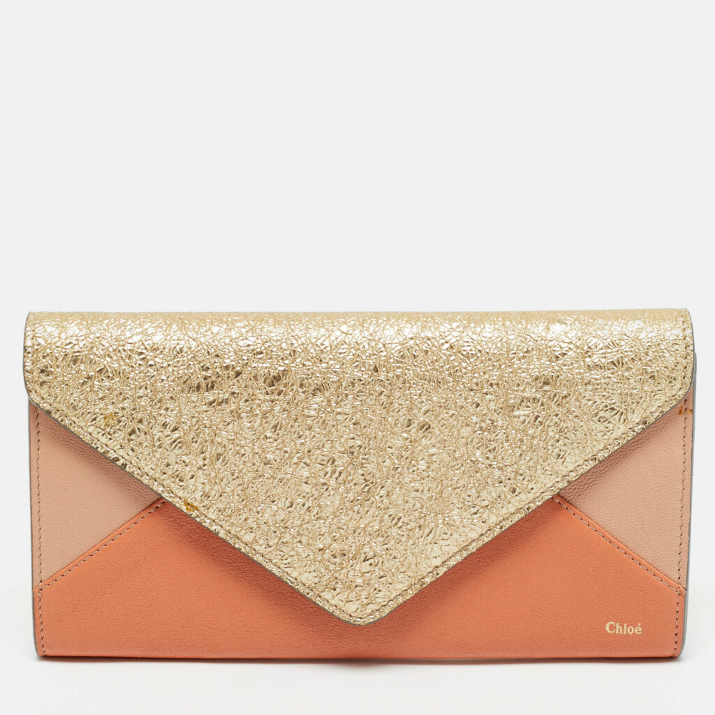 Chloe Tricolor Crinkled and Leather Envelope Flap Continental Wallet