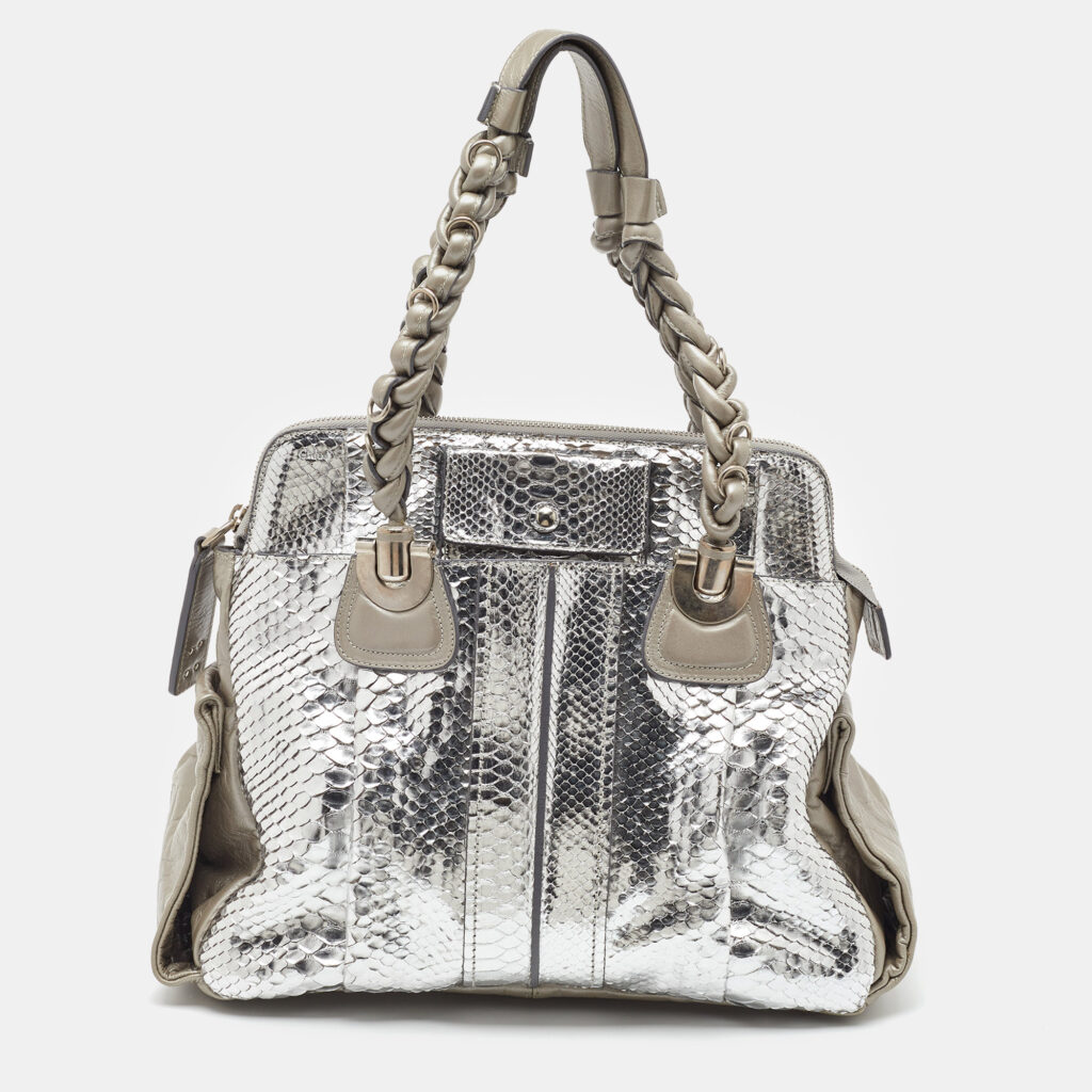 Chloe Metallic Silver/Grey Python and Leather Heloise Satchel Chloe Metallic Silver/Grey Python and Leather Heloise Satchel