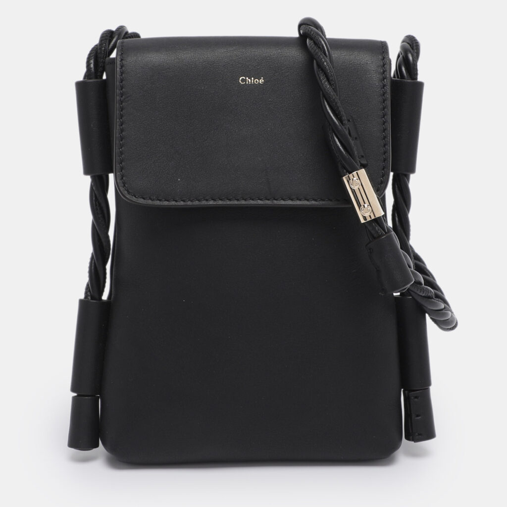 Chloe Black Leather Phone Holder Crossbody Bag