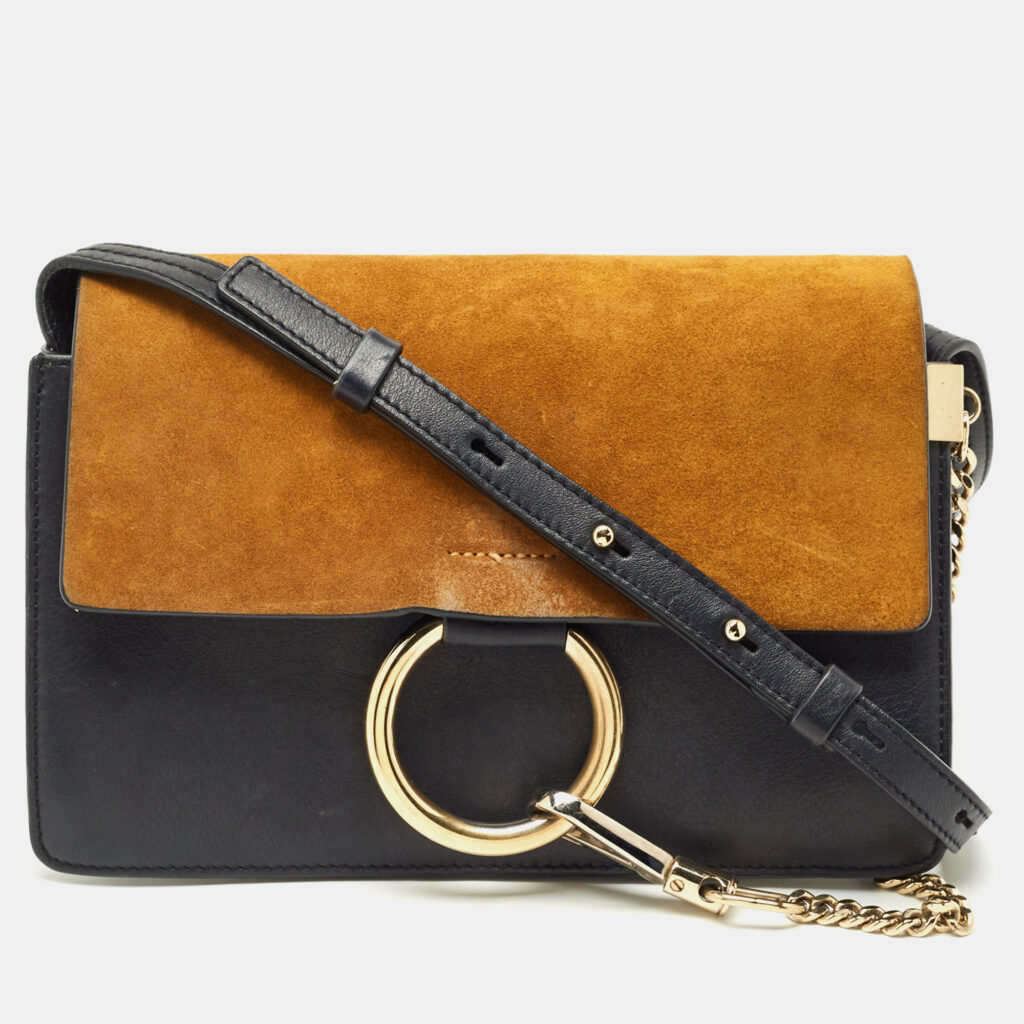 Chloe Navy Blue/Mustard Leather and Suede Small Faye Shoulder Bag Chloe Navy Blue/Mustard Leather and Suede Small Faye Shoulder Bag