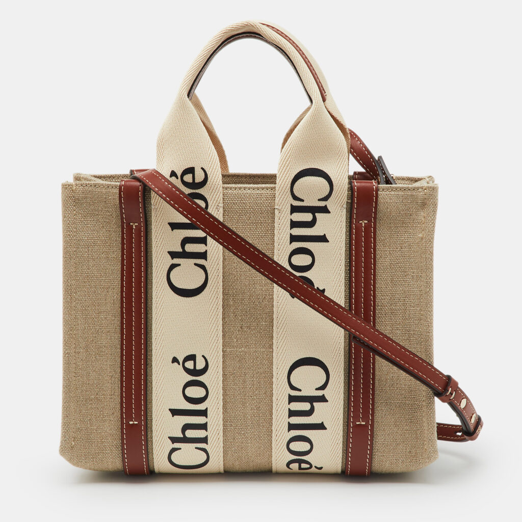 Chloé Beige/Brown Canvas and Leather Small Woody Tote Chloé Beige/Brown Canvas and Leather Small Woody Tote