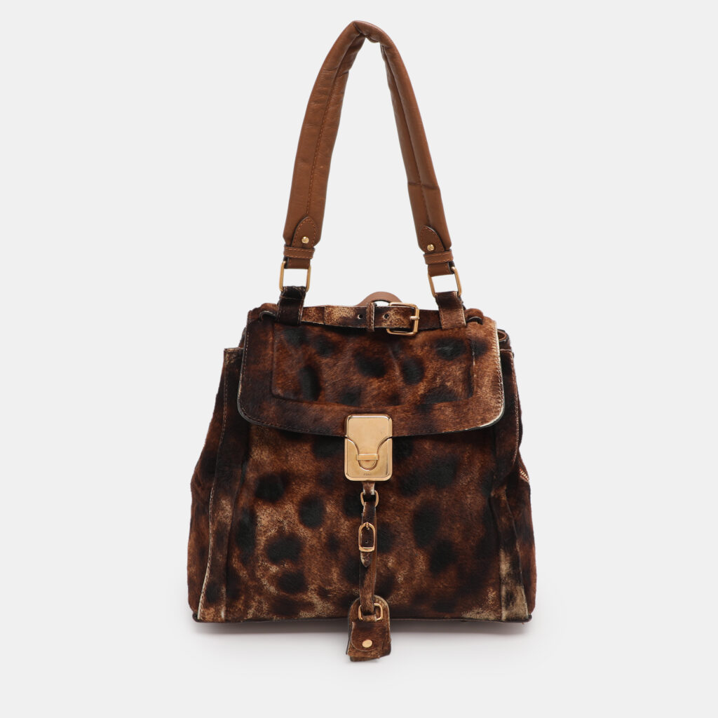 Chloe Brown Calfhair and Leather Darla Satchel
