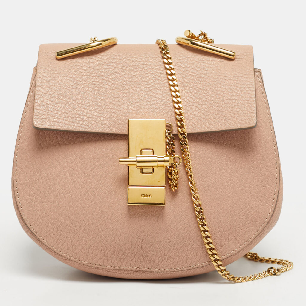 Chloé Peach Leather Mini Drew Chian Shoulder Bag