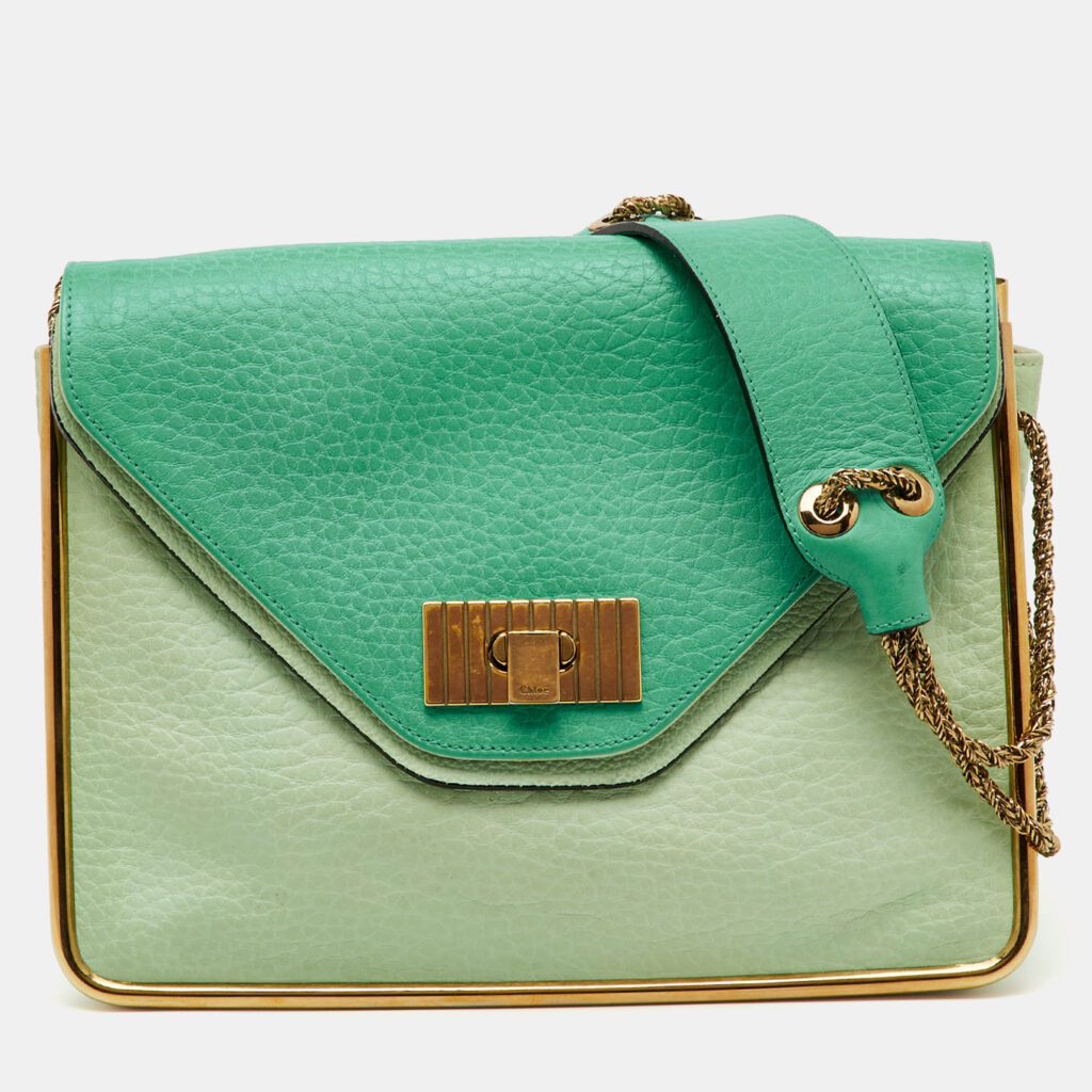 Chloe Green Leather Medium Sally Flap Shoulder Bag