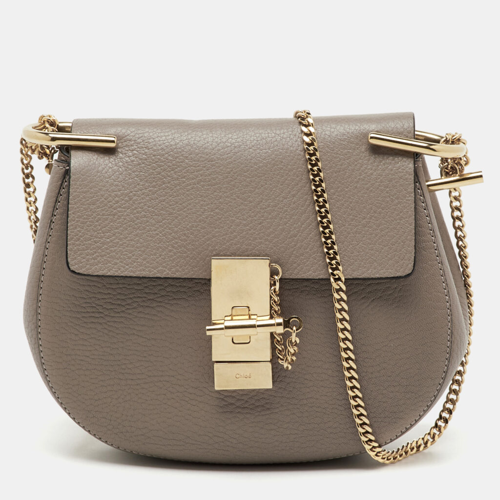 Chloe Taupe Grey Leather Small Drew Shoulder Bag