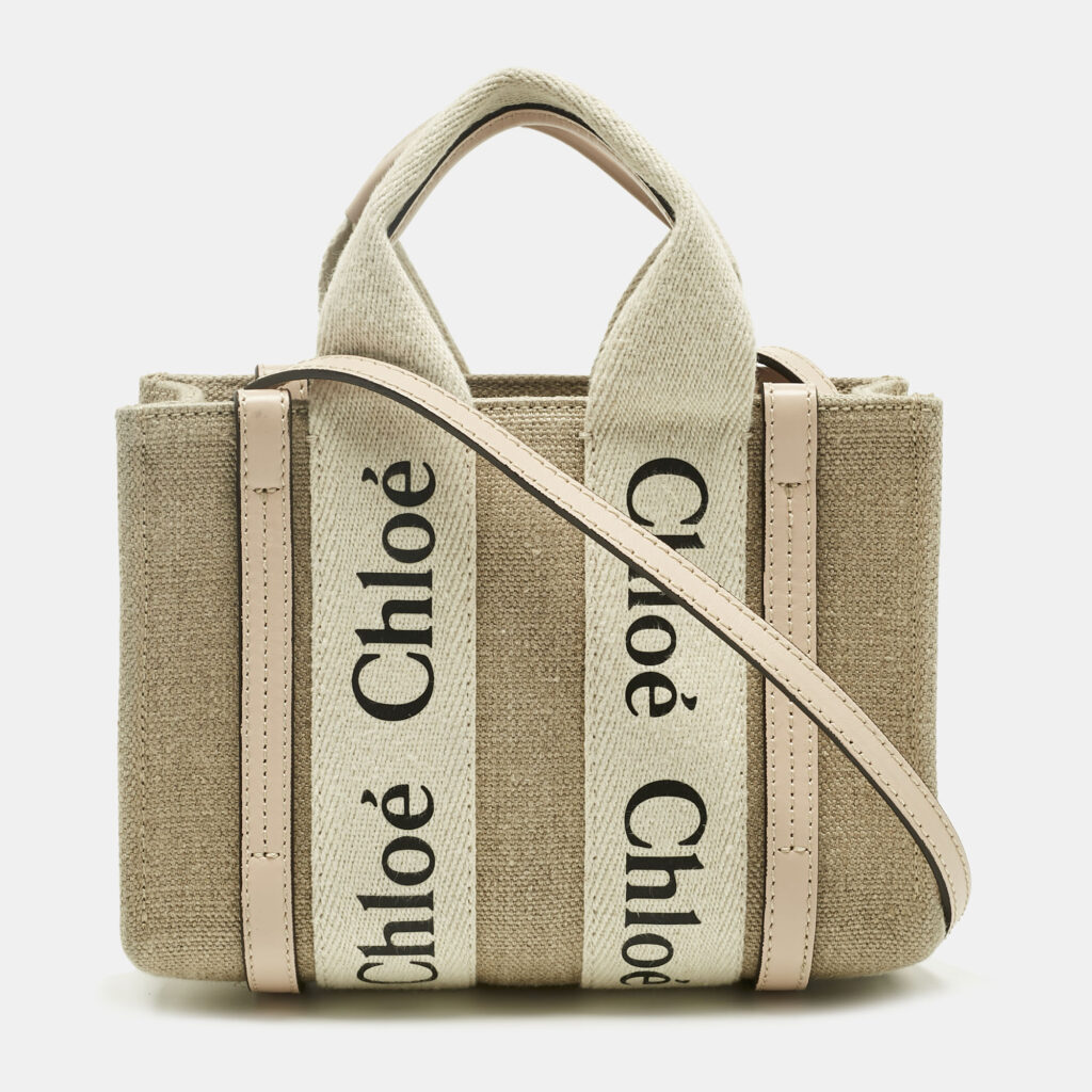 Chloé Pink/Beige Canvas and Leather Mini Woody Tote Chloé Pink/Beige Canvas and Leather Mini Woody Tote