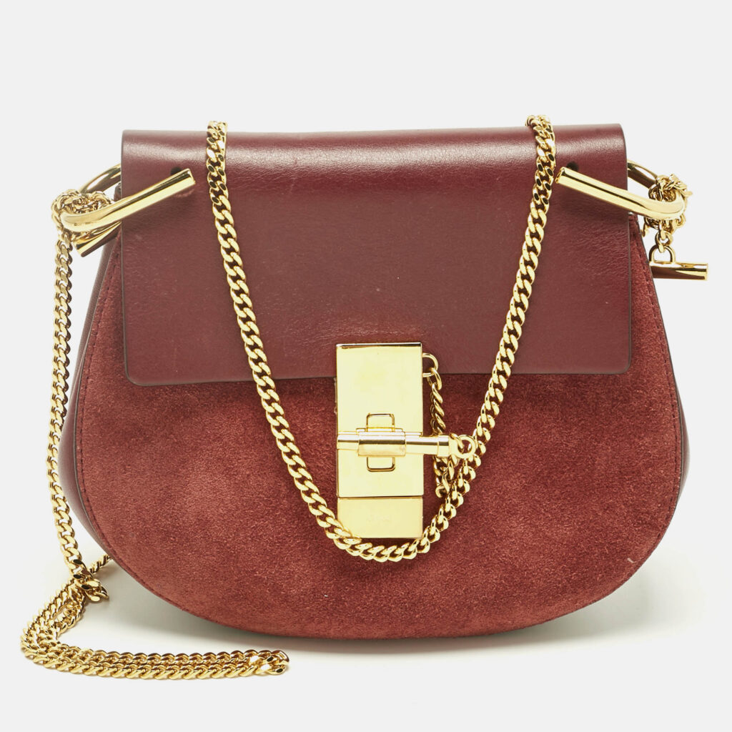 Chloé Burgundy Suede and Leather Small Drew Shoulder Bag Chloé Burgundy Suede and Leather Small Drew Shoulder Bag