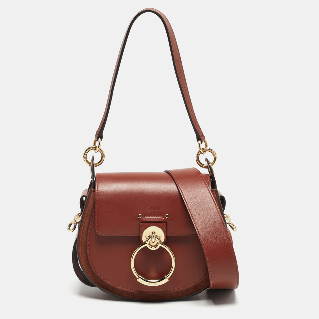 Chloe Tess Small Brown Leather and Suede Shoulder Bag