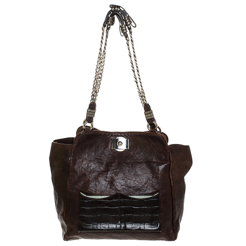 Chloe Brown Leather Vintage Chain Tote Chloe Brown Leather Vintage Chain Tote