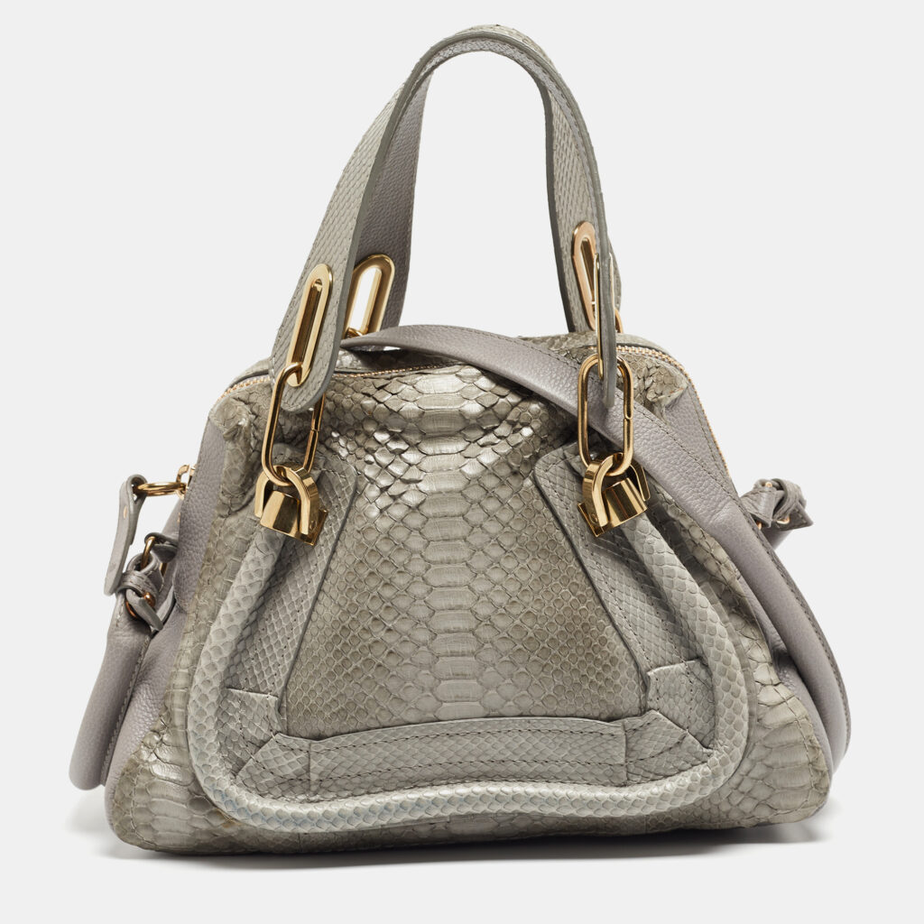 Chloe Grey Python and Leather Small Paraty Shoulder Bag Chloe Grey Python and Leather Small Paraty Shoulder Bag