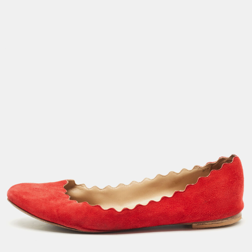 Chloe Red Suede Lauren Scalloped Ballet Flats Size 37.5 Chloe Red Suede Lauren Scalloped Ballet Flats Size 37.5