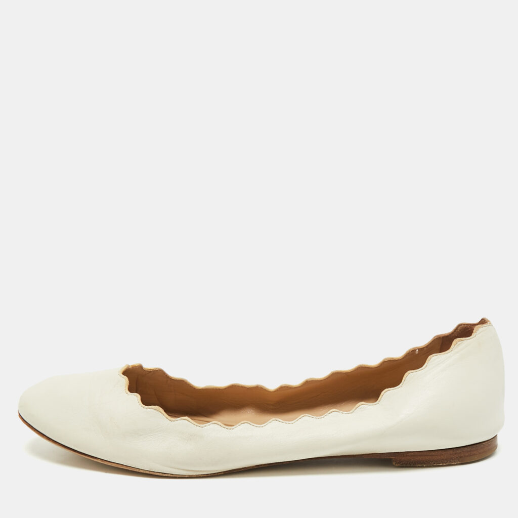 Chloe White Leather Lauren Scalloped Ballet Flats Size 38 Chloe White Leather Lauren Scalloped Ballet Flats Size 38