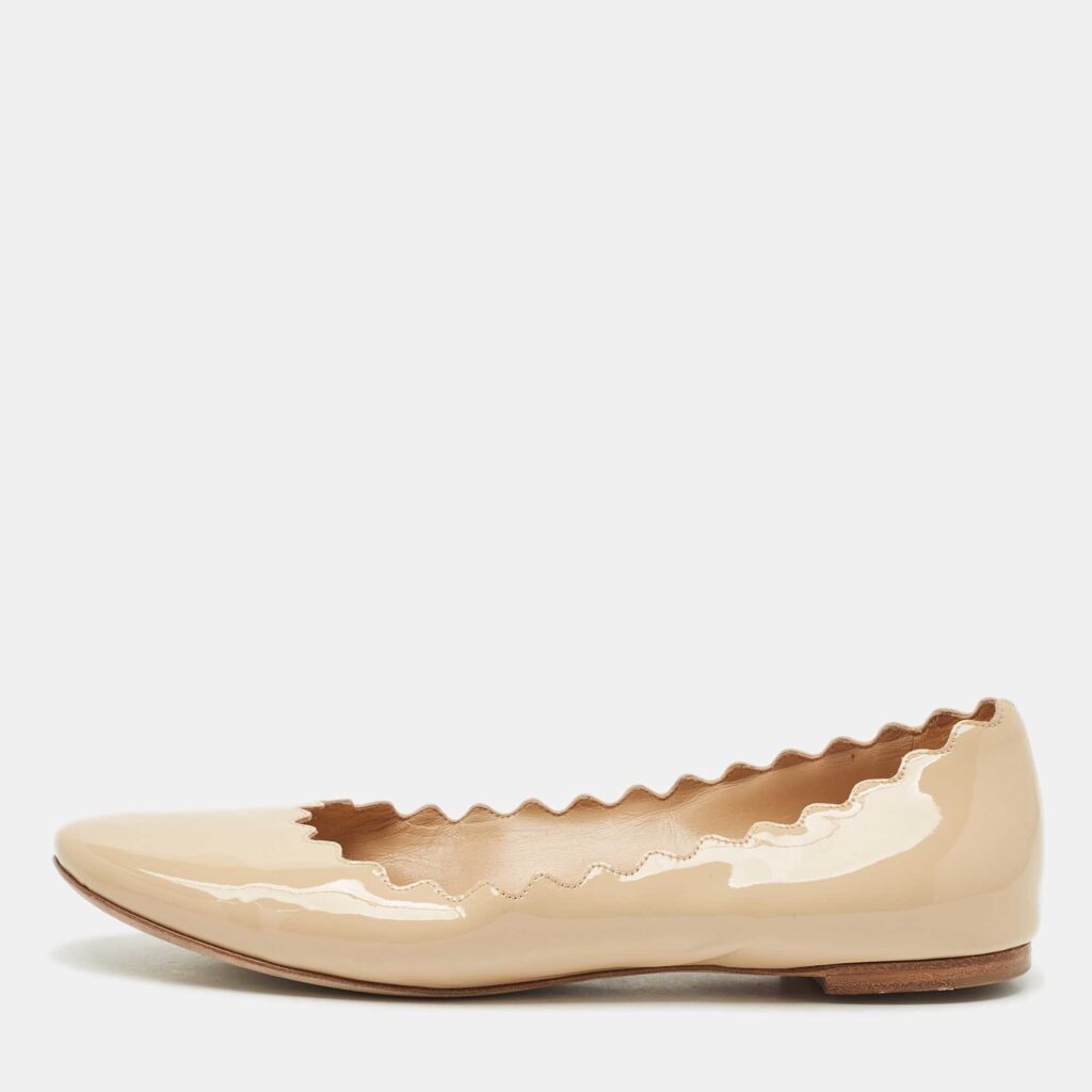 Chloe Beige Patent Leather Lauren Scalloped Ballet Flats Size 39 Chloe Beige Patent Leather Lauren Scalloped Ballet Flats Size 39