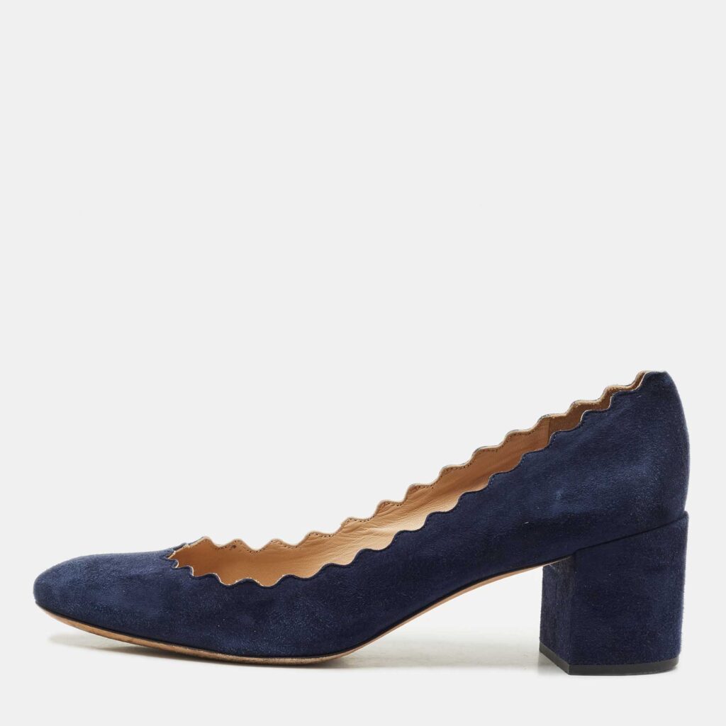 Chloe Navy Blue Scalloped Suede Lauren Pumps Size 38.5 Chloe Navy Blue Scalloped Suede Lauren Pumps Size 38.5