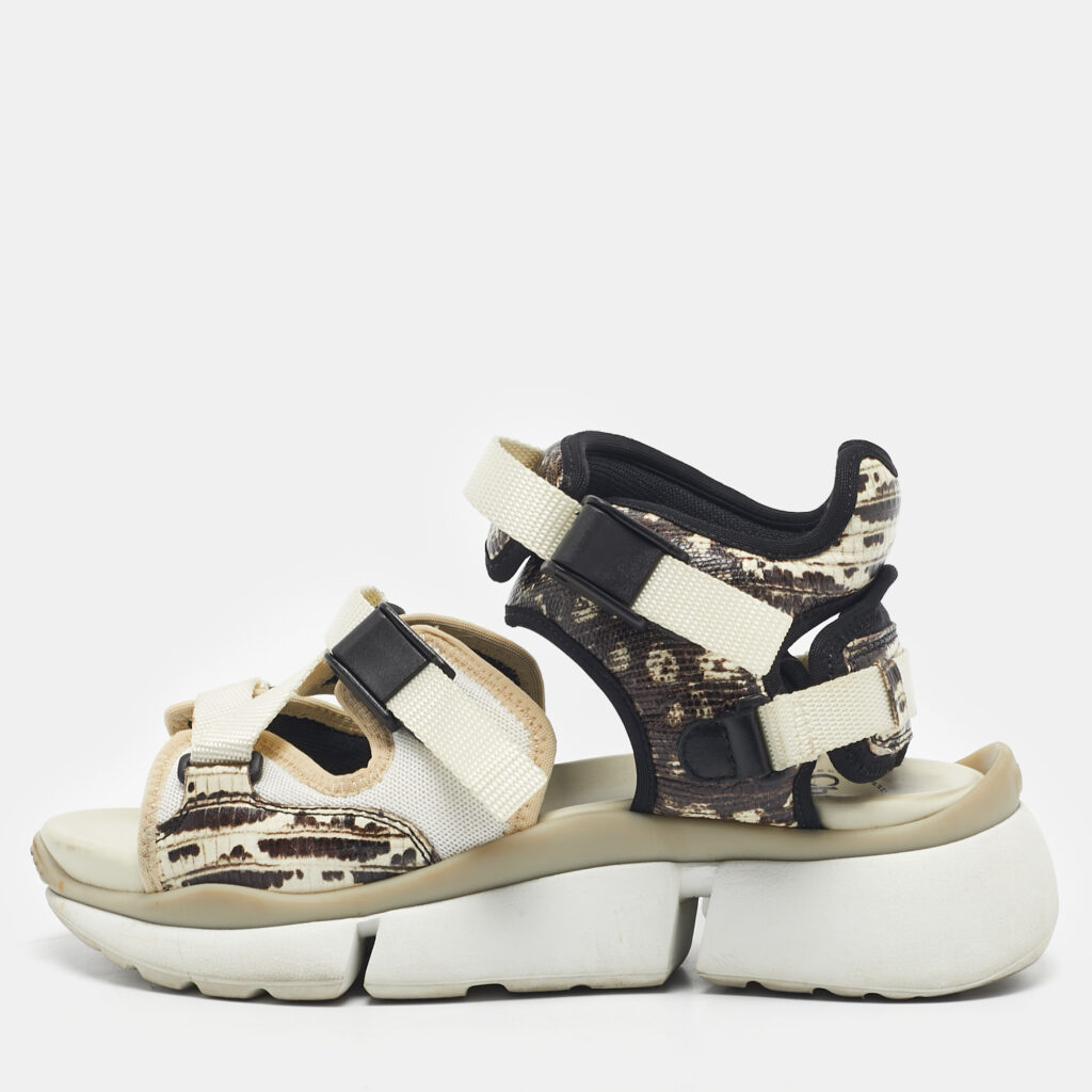 Chloe Beige/Brown Lizard Embossed Leather and Mesh Flat Sandals Size 36 Chloe Beige/Brown Lizard Embossed Leather and Mesh Flat Sandals Size 36