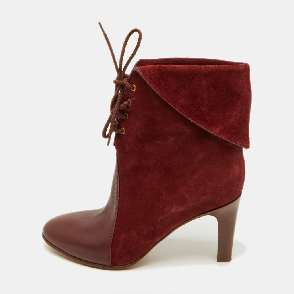 Chloe Burgundy Suede and Leather Kole Lace Up Booties Size 38 Chloe Burgundy Suede and Leather Kole Lace Up Booties Size 38