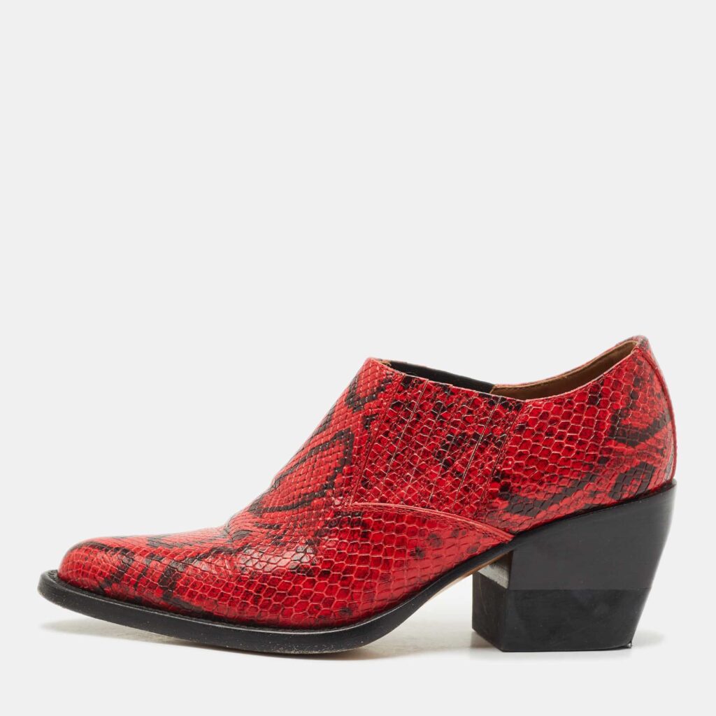 Chloe Red/Black Snakeskin Embossed Leather Rylee Booties Size 36 Chloe Red/Black Snakeskin Embossed Leather Rylee Booties Size 36