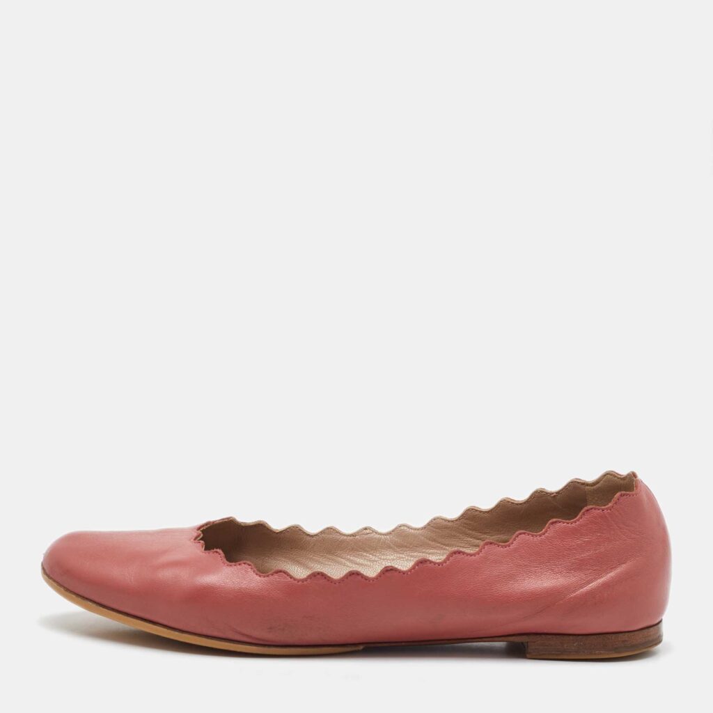 Chloe Peach Pink Scalloped Leather Lauren Ballet Flats Size 37 Chloe Peach Pink Scalloped Leather Lauren Ballet Flats Size 37