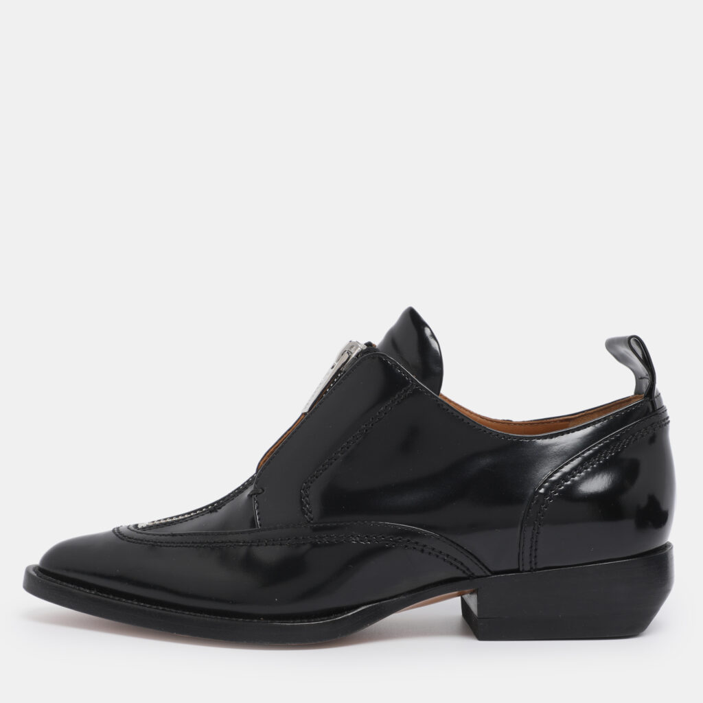 Chloé Black Patent Leather Rylee Zip Up Derby Size 35.5