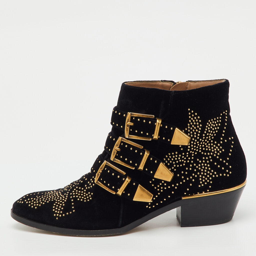 Chloe Black Velvet Susanna Studded Ankle Length Boots Size 37 Chloe Black Velvet Susanna Studded Ankle Length Boots Size 37
