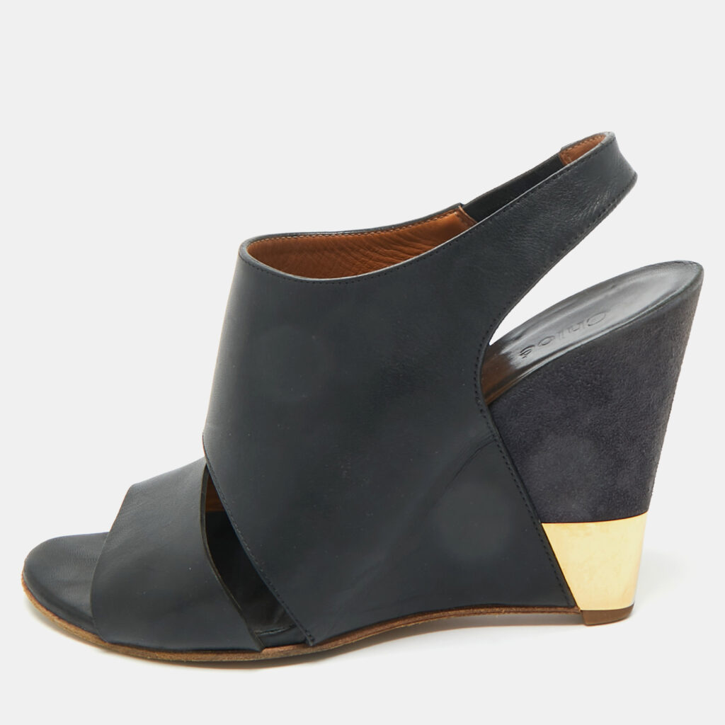 Chloe Black Leather Liz Wedge Slingback Sandals Size 38.5 Chloe Black Leather Liz Wedge Slingback Sandals Size 38.5