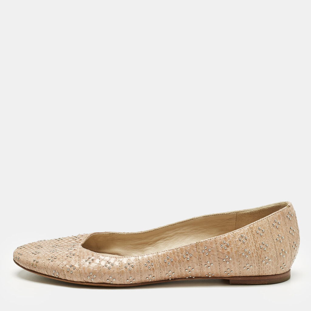 Chloe Beige Snakeskin Leather Studs Embellished Ballet Flats Size 40 Chloe Beige Snakeskin Leather Studs Embellished Ballet Flats Size 40