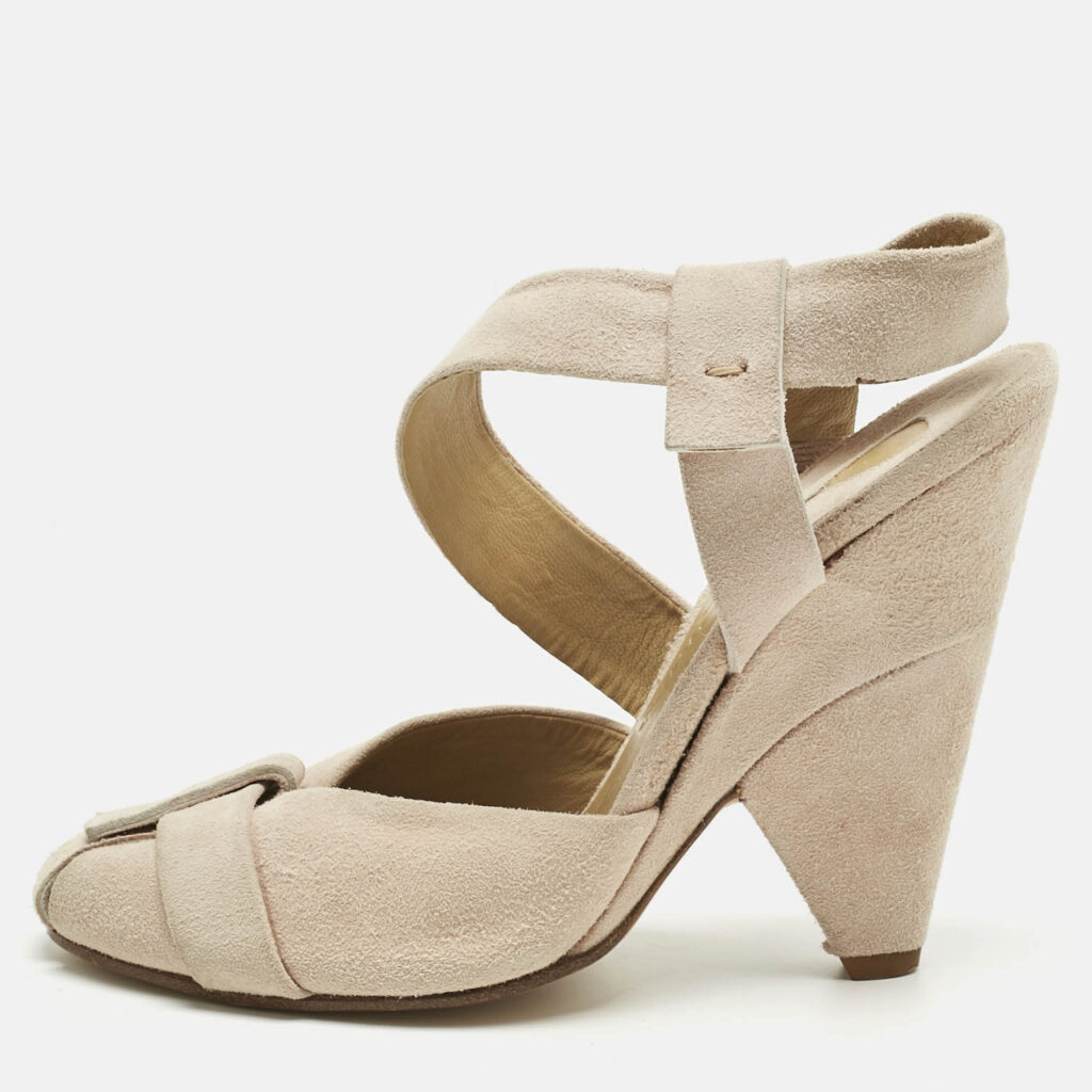 Chloe Beige Suede Strappy Slingback Pumps Size 37