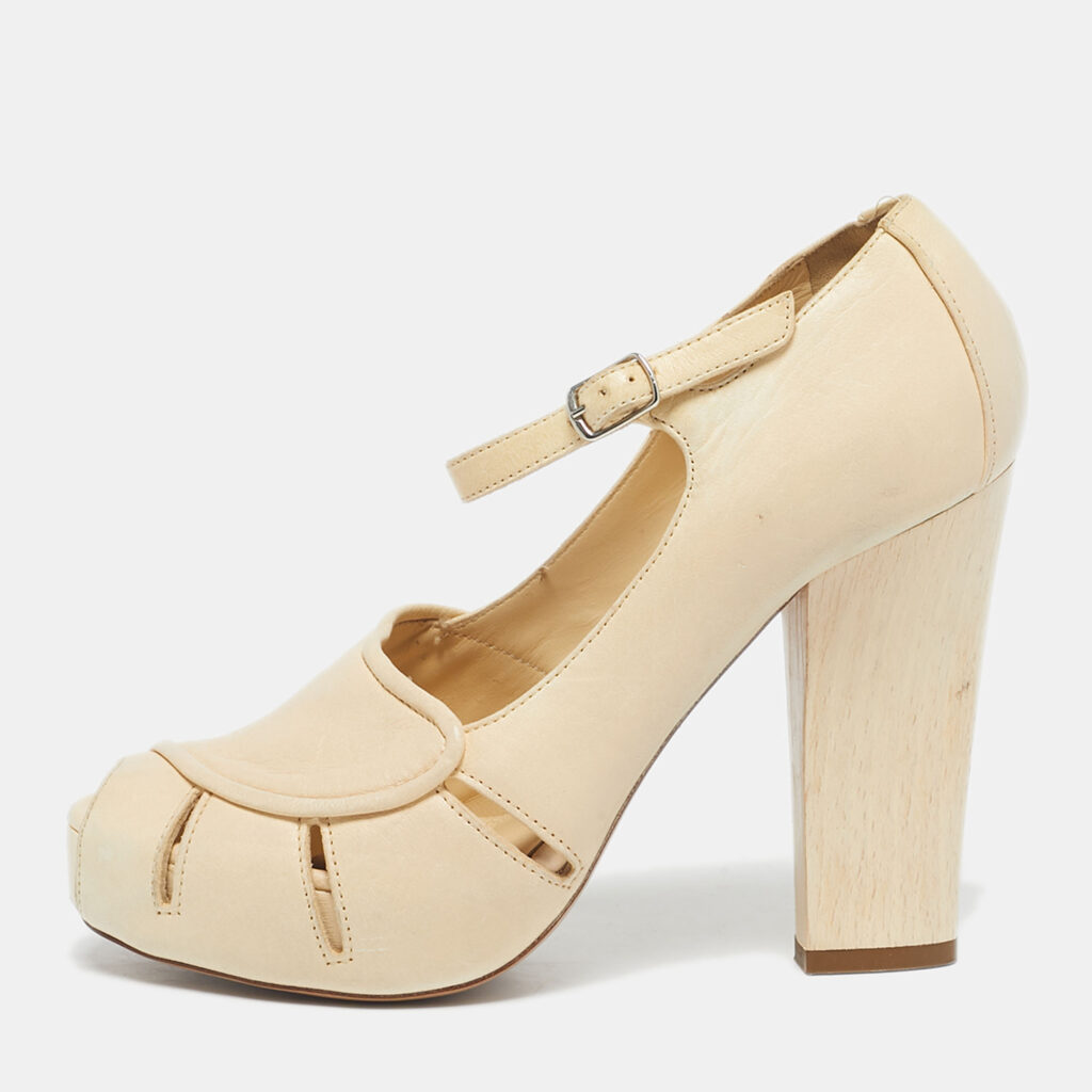 Chloe Beige Leather Mary Jane Pumps Size 38
