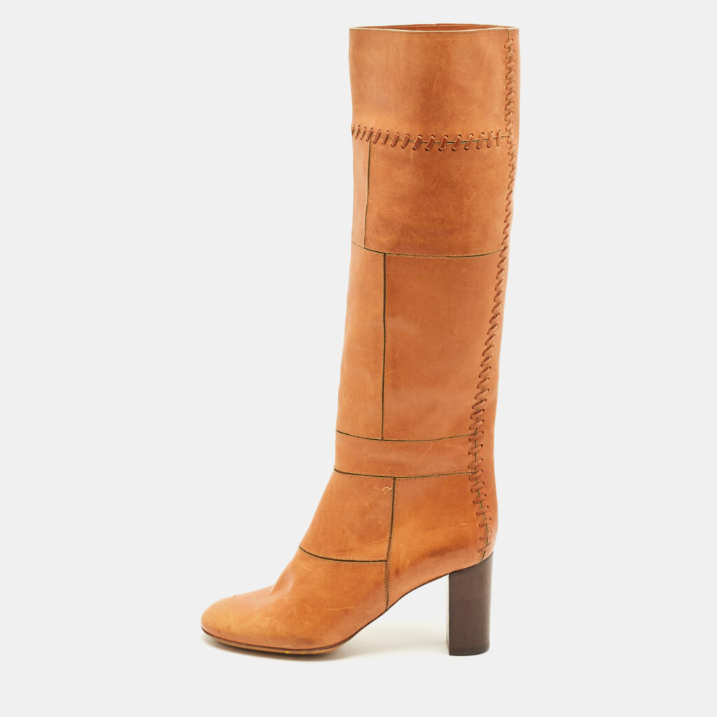 luxury-women-chloe-used-shoes-p1220740-001-1.jpg Chloe Brown Leather Knee Length Boots Size 36.5