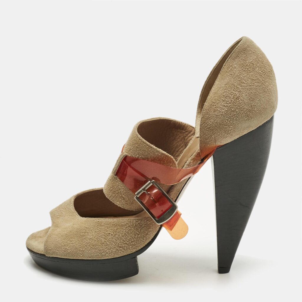 Chloé Beige/Orange Suede Mary Jane Pumps Size 37