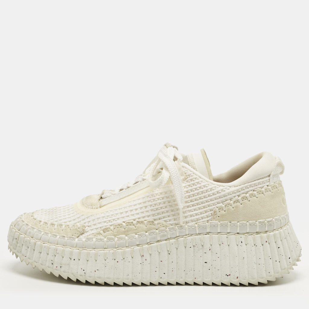 Chloe White Knit Fabric and Suede Nama Platform Low Top Sneakers Size 40 Chloe White Knit Fabric and Suede Nama Platform Low Top Sneakers Size 40