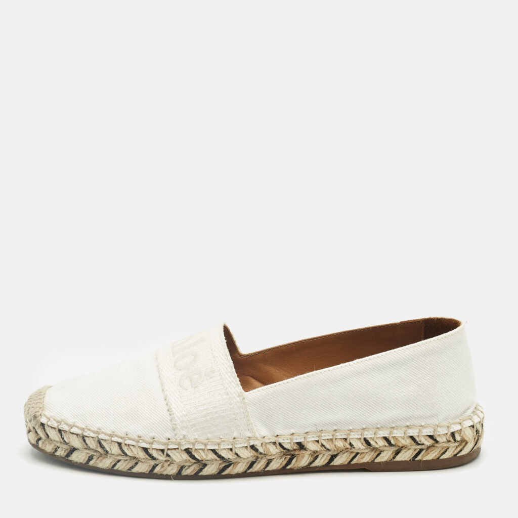 luxury-women-chloe-used-shoes-p1224406-001-1.jpg Chloe White Canvas Piia Espadrille Flats Size 37