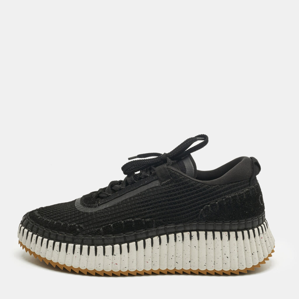 Chloe Black Knit Fabric and Suede Nama Low Top Sneakers Size 42 Chloe Black Knit Fabric and Suede Nama Low Top Sneakers Size 42