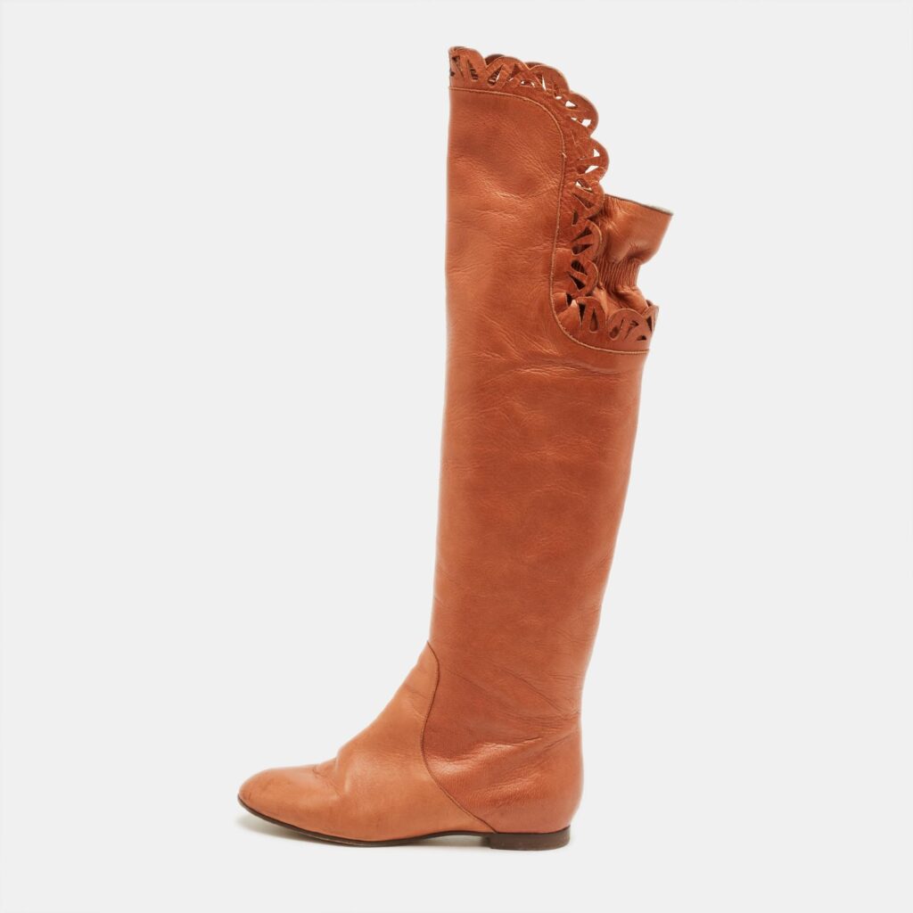 Chloe Brown Leather Knee Length Boots Size 36