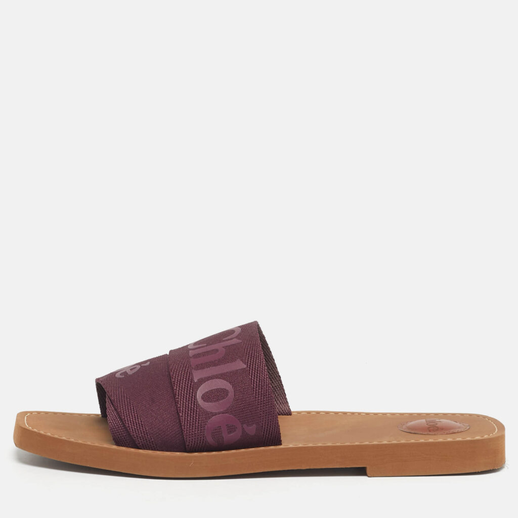 Chloe Purple Fabric Woody Flat Slides Size 41