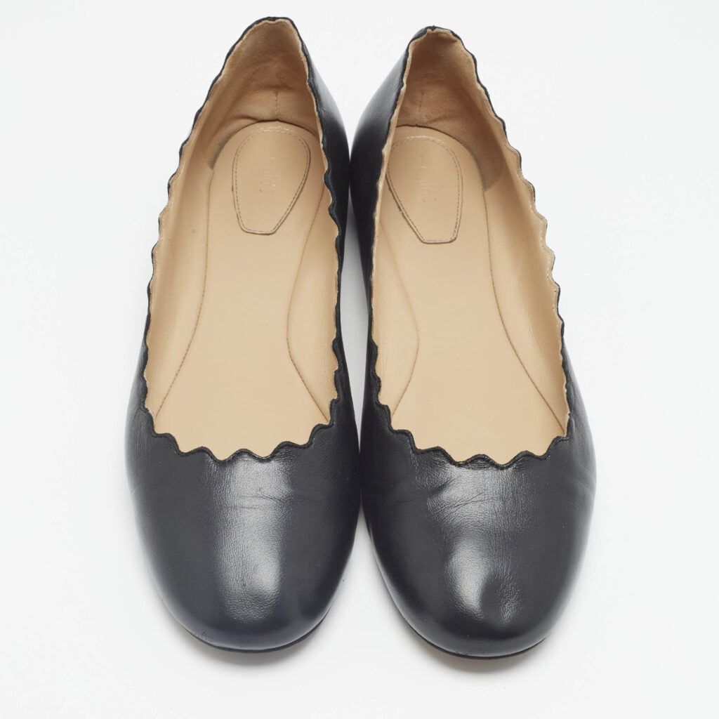 Chloe Black Leather Lauren Scalloped Ballet Flats Size 41