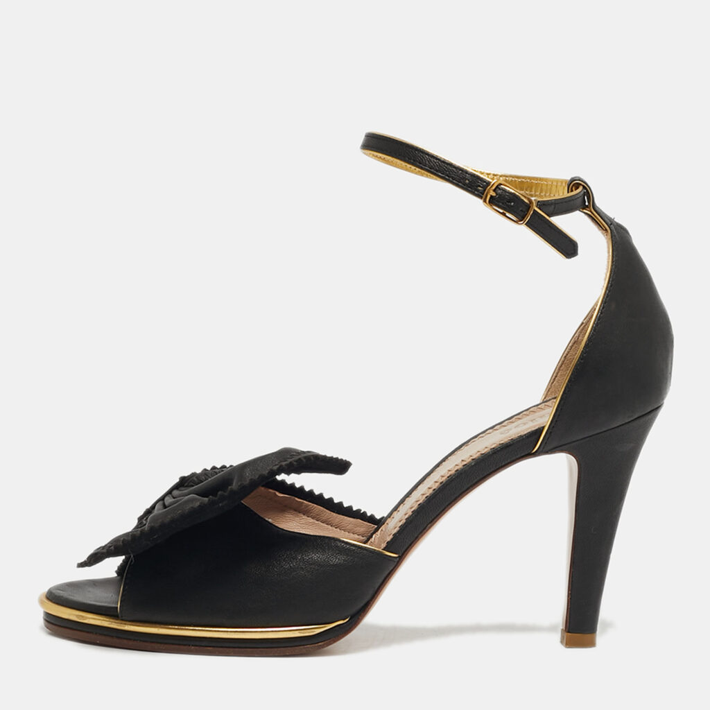 luxury-women-chloe-used-shoes-p1246280-010-1.jpg Chloe Size 39 Black Leather Bow Ankle Strap Sandals