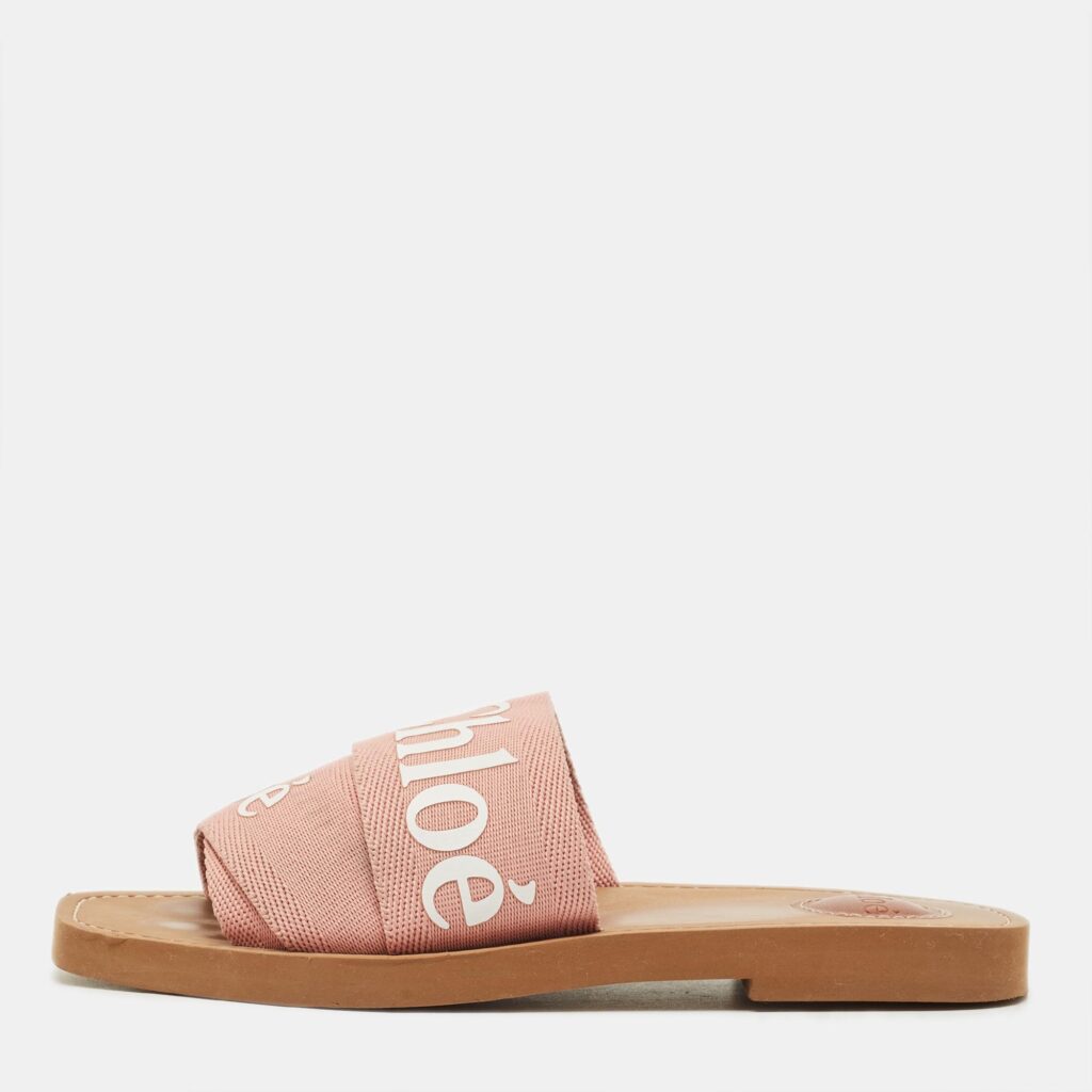 Chloé Woody Size 37 Pink Canvas Flat Slide