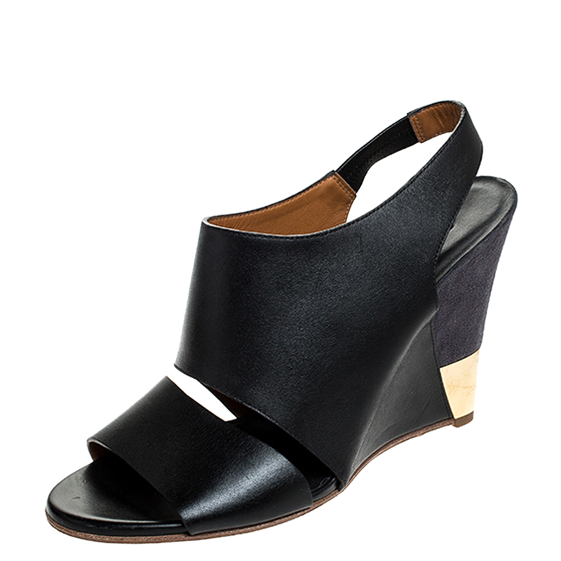 Chloe Black Leather Eliza Wedge Slingback Sandals Size 39.5 Chloe Black Leather Eliza Wedge Slingback Sandals Size 39.5