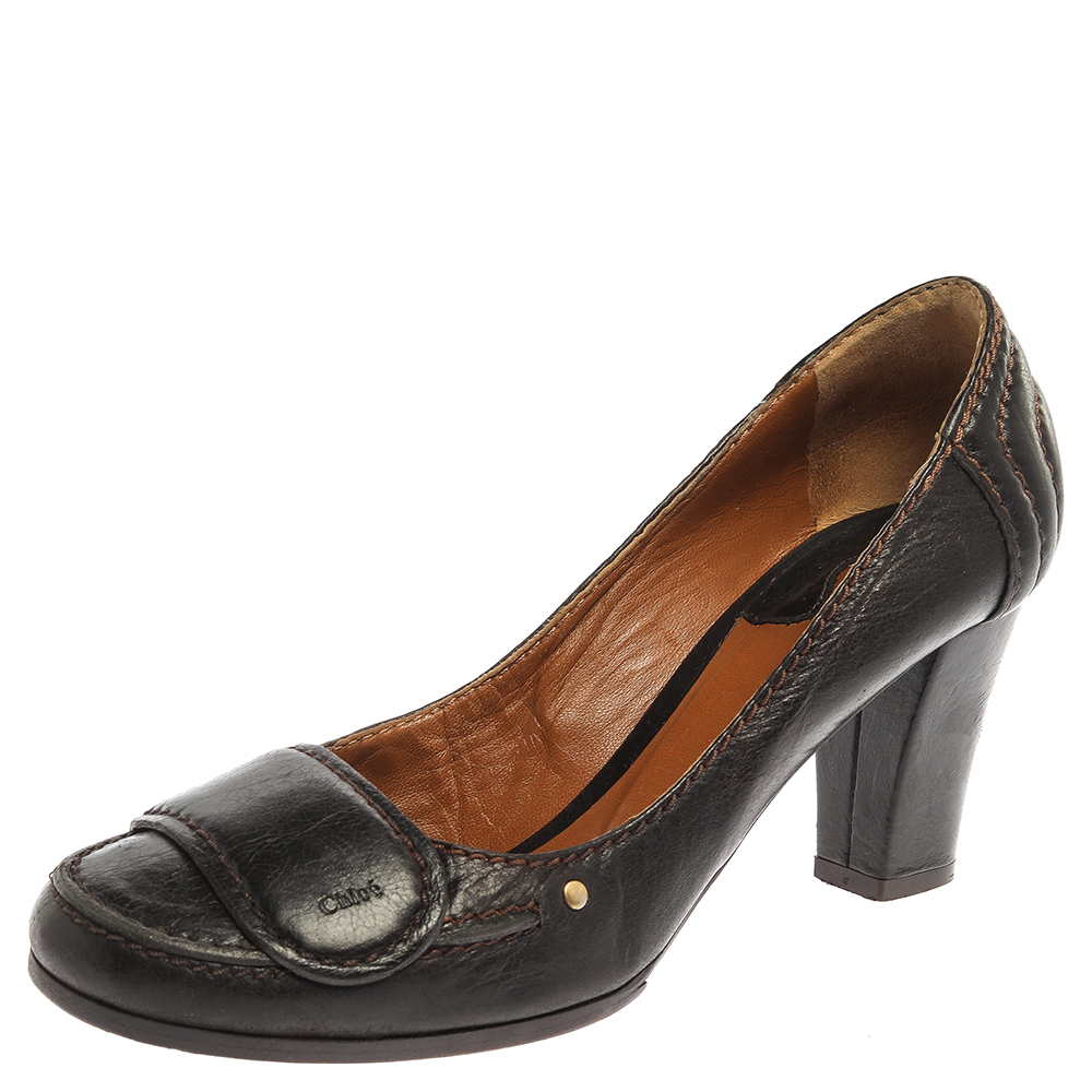 Chloe Brown Leather Round Toe Block Heel Pumps Size 37 Chloe Brown Leather Round Toe Block Heel Pumps Size 37