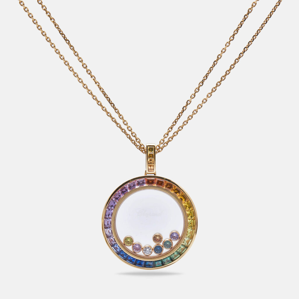 Chopard Happy Diamonds Rainbow Sapphires Diamond 18K Rose Gold Pendant Necklace Chopard Happy Diamonds Rainbow Sapphires Diamond 18K Rose Gold Pendant Necklace
