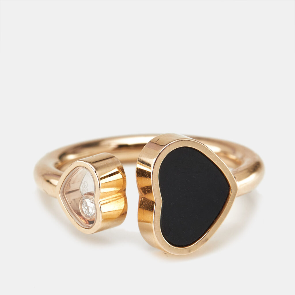 Chopard Happy Hearts Onyx Diamond 18k Rose Gold Ring Size 51 Chopard Happy Hearts Onyx Diamond 18k Rose Gold Ring Size 51
