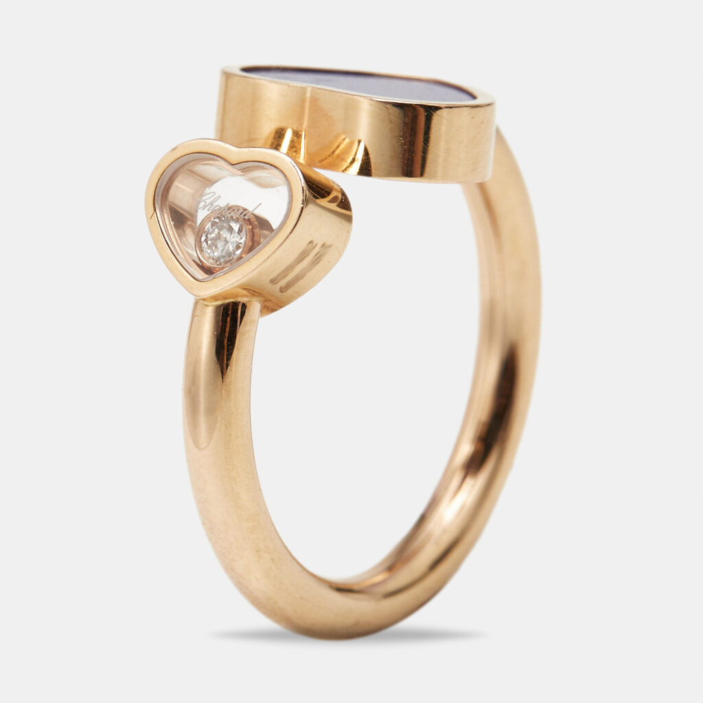 Chopard Happy Hearts Lapis Lazuli Diamond 18k Rose Gold Ring Size 51