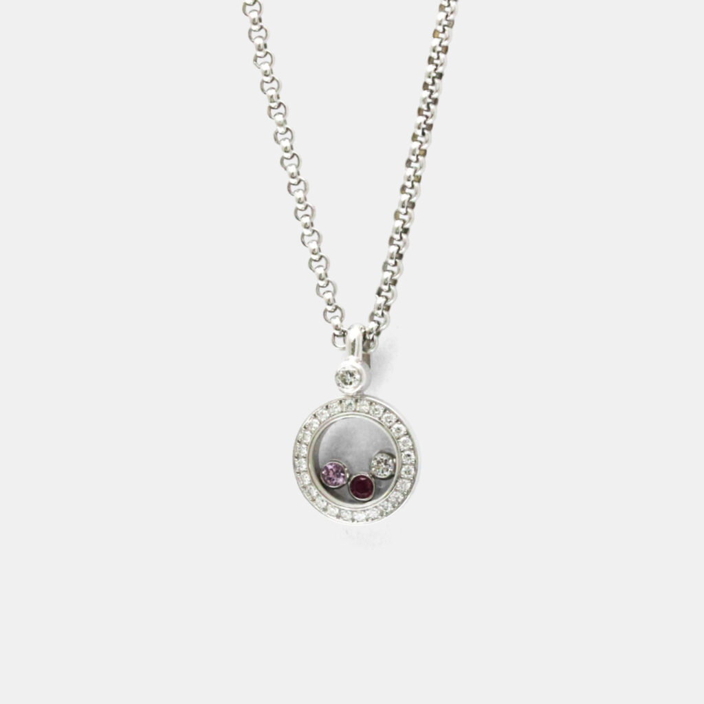 Chopard Happy Diamonds 18K White Gold Diamond, Ruby, Sapphire Necklace Chopard Happy Diamonds 18K White Gold Diamond, Ruby, Sapphire Necklace